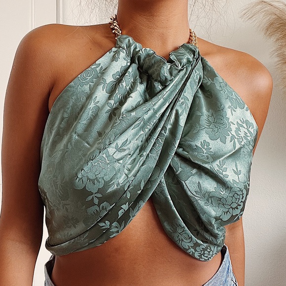Tops - Green chain wrap top